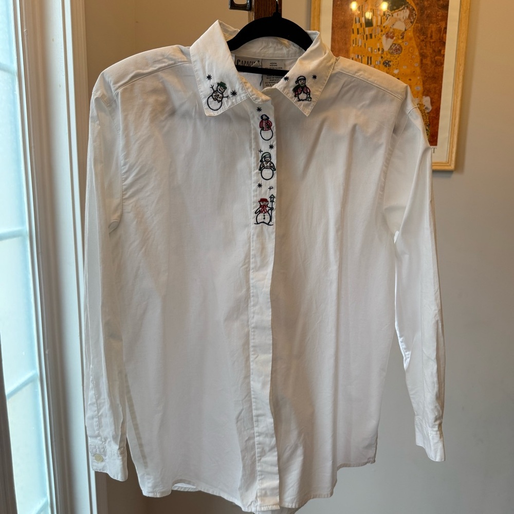 Embroidered Snowman Button Up Christmas Winter Shirt